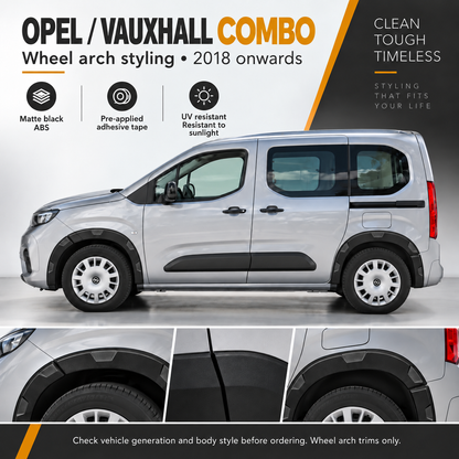 Opel / Vauxhall Combo 2018+ Wheel Arch Trims – 8 Piece Matte Black ABS Set