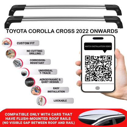 Roof Bars for Toyota Corolla Cross 2022 Onwards – Lockable, Heavy Duty 2 Pcs Grey - Image 2