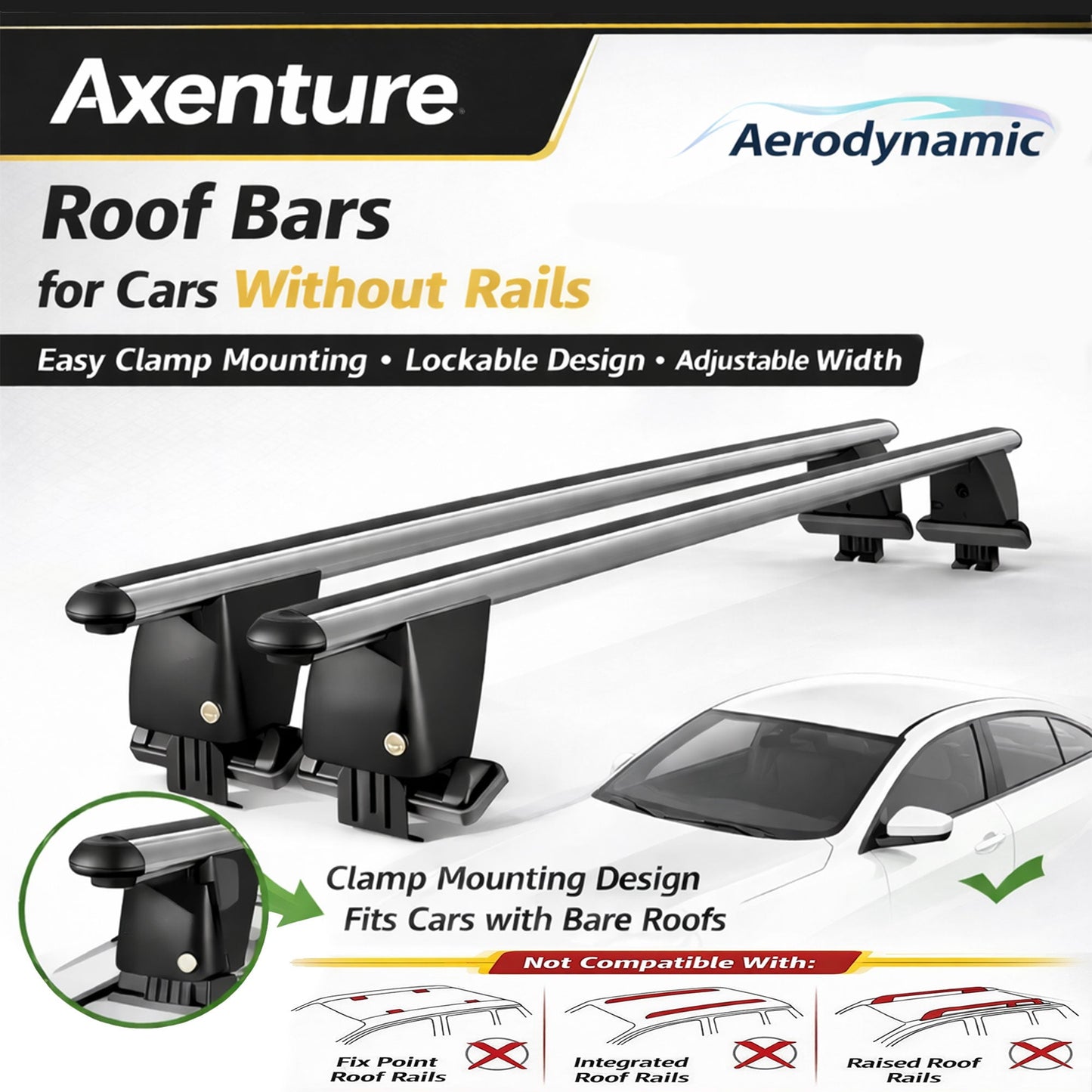Roof Bars For Cars Without Rails For Volvo S90 2016+ Lockable Grey 2 Pcs