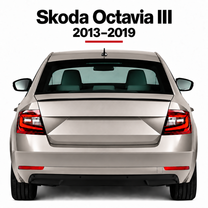 Skoda Octavia III slim piano black boot lip spoiler installed