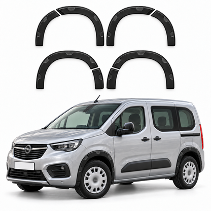 8-piece matte black wheel arch trim set with illustrative Opel Vauxhall Combo installation
