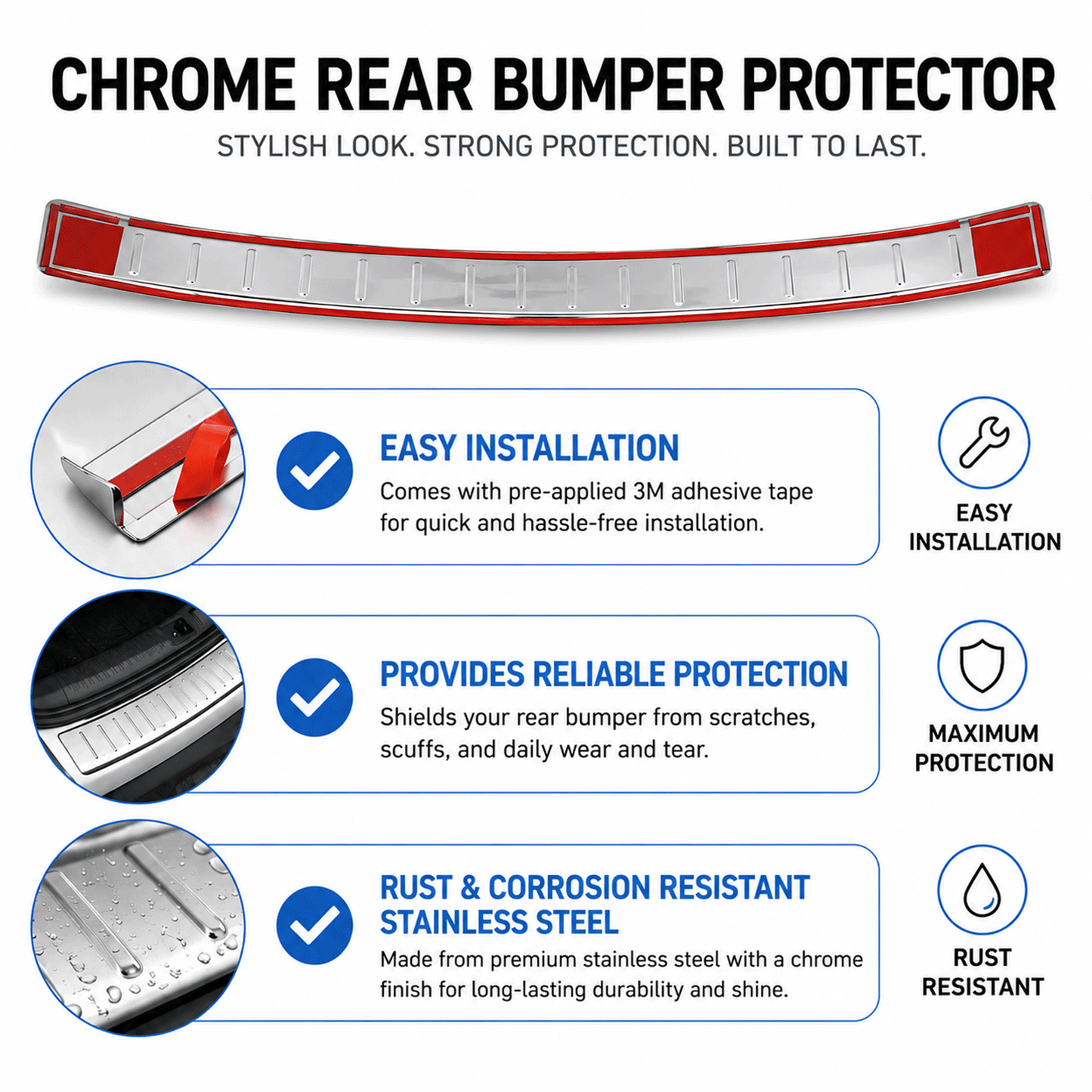 Chrome Rear Bumper Protector for Nissan X-Trail & Rogue 2017-2020, Sill Guard - image 3