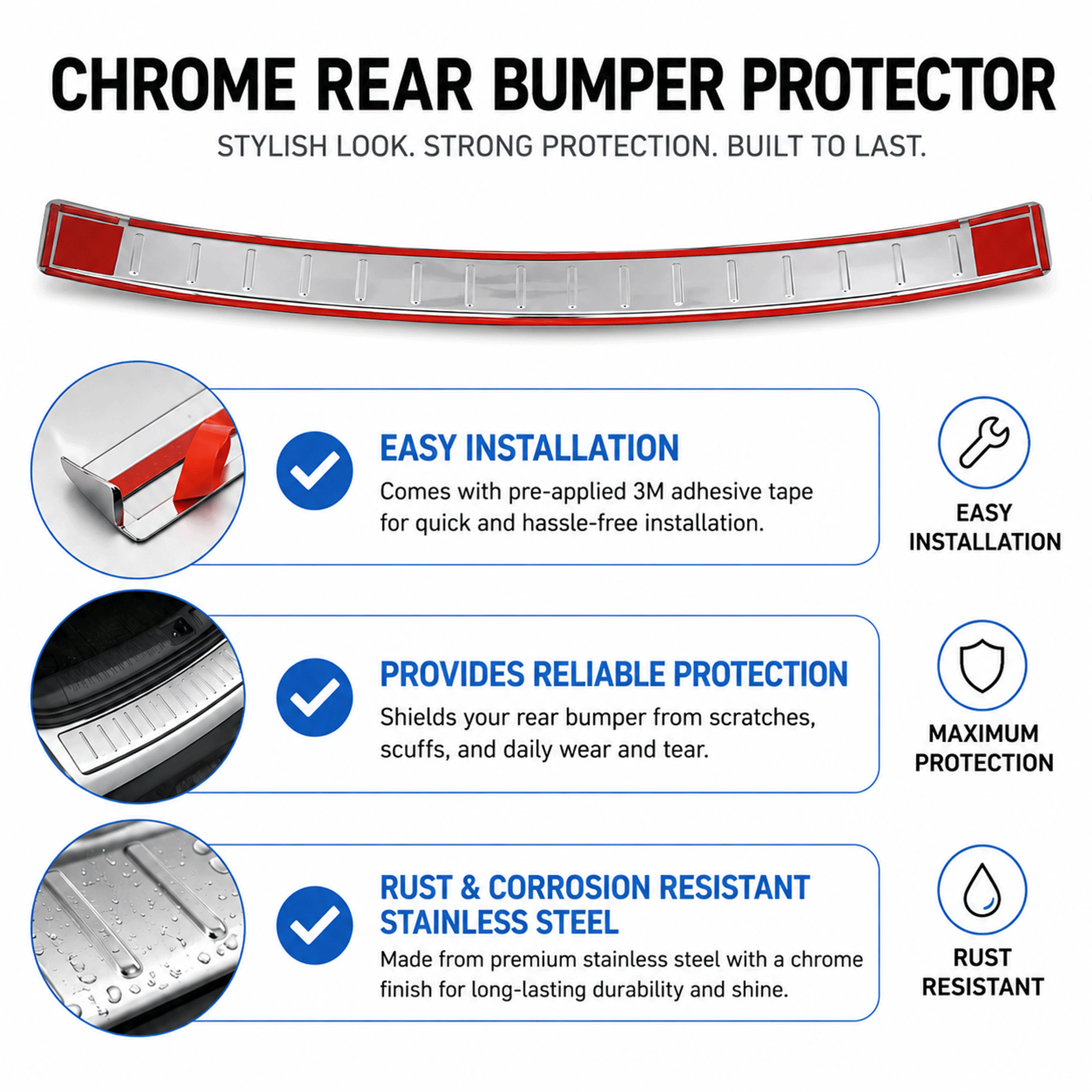 Chrome Rear Bumper Protector for Nissan X-Trail & Rogue 2017-2020, Sill Guard - image 3