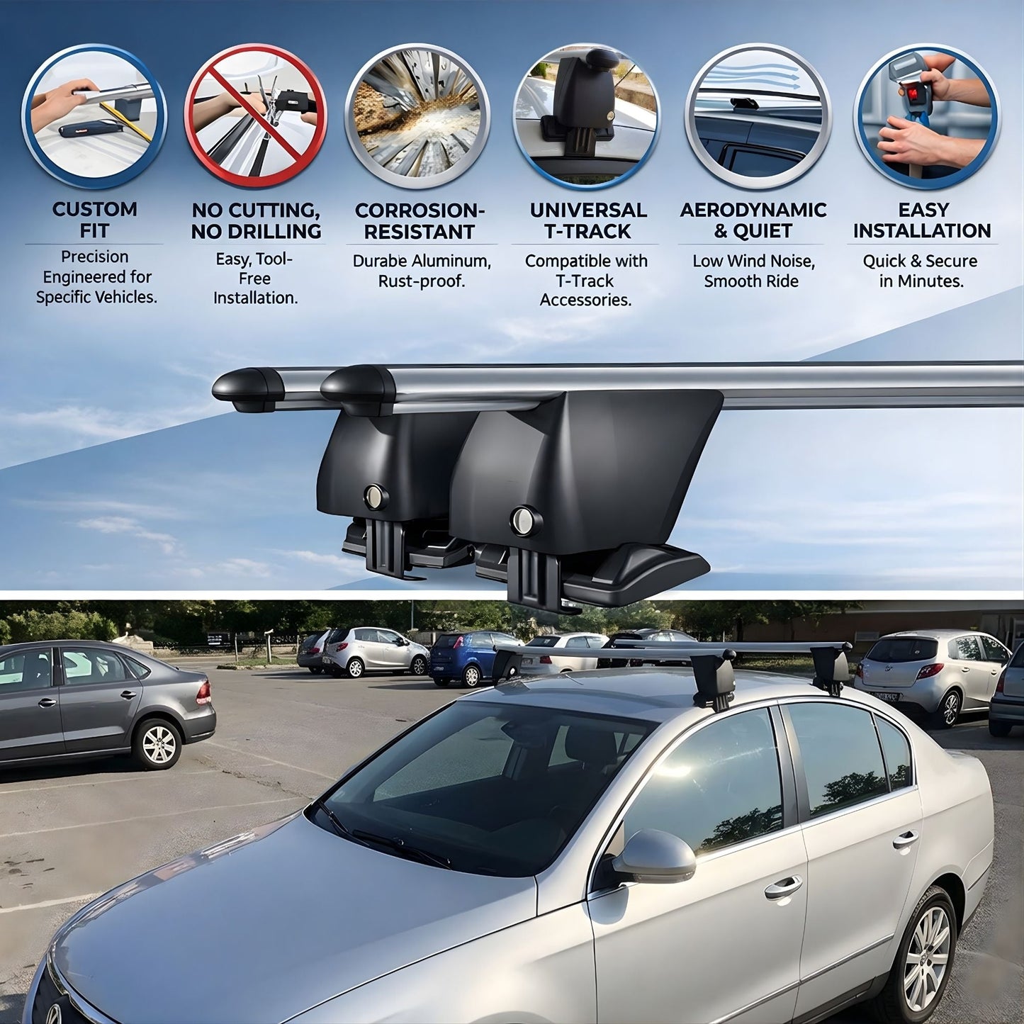 Roof Bars For Cars Without Rails For Vw Golf Vıı 5G Hatc 2012-2019 Lockable Black 2 Pcs