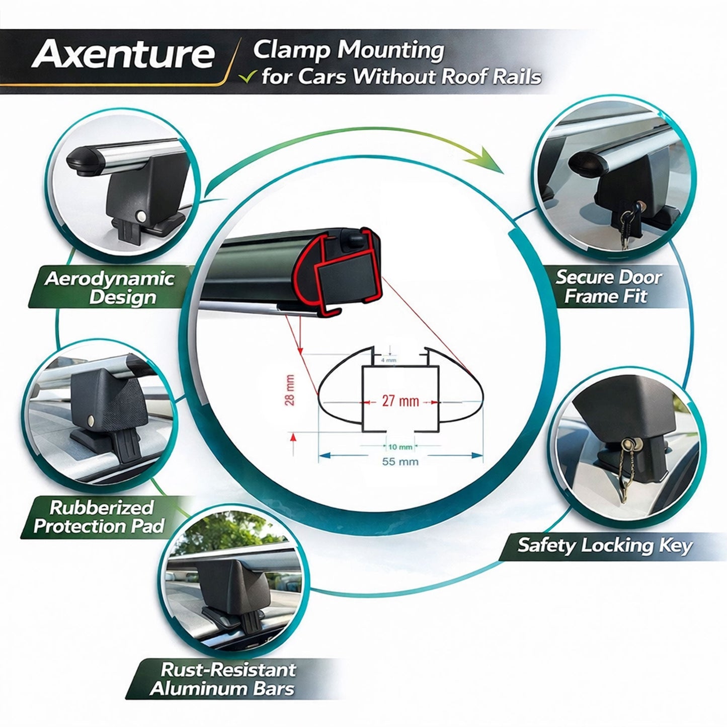 Roof Bars For Cars Without Rails For Hyundai I20 Bc3 2020+ Lockable Grey 2 Pcs