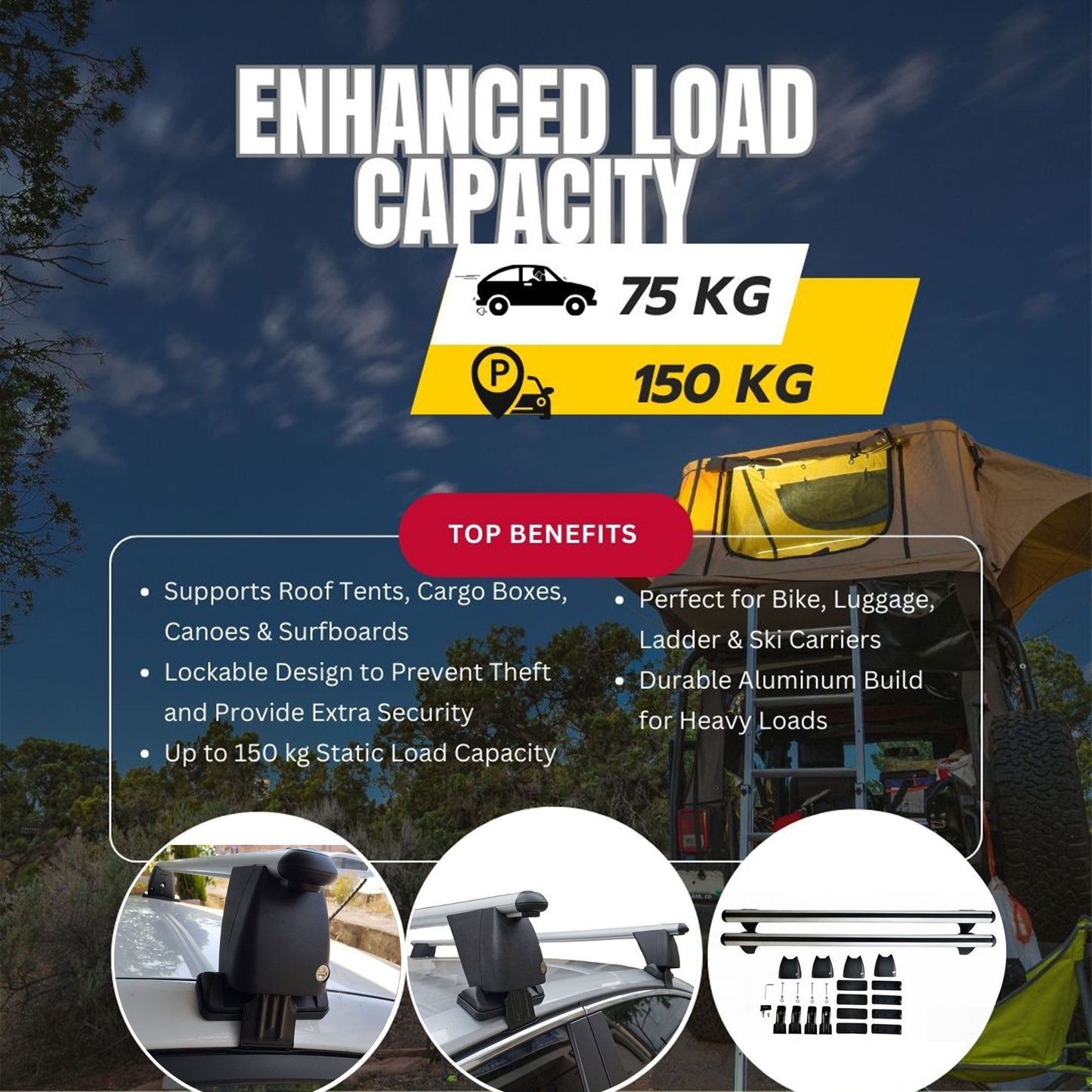 Roof Bars For Cars Without Rails For Audi Q2 Ga 2016+ Lockable Grey 2 Pcs