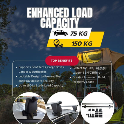 Roof Bars For Cars Without Rails For Suzukı Swace 2020+ Lockable Grey 2 Pcs
