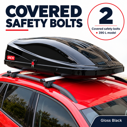 Rich 390 L roof box — gloss black — mounting