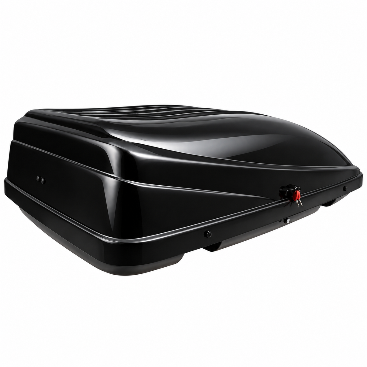 390 L roof box — Gloss Black — angled view — edited product photograph