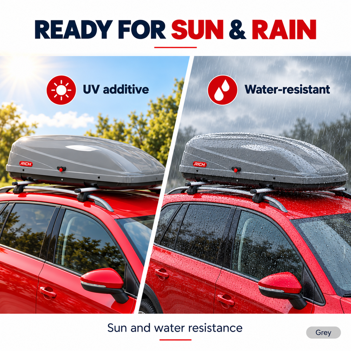Rich 390 L roof box — grey — sun water
