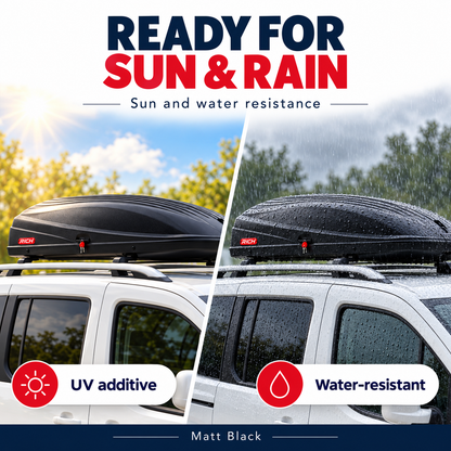 Rich 390 L roof box — matt black — sun water