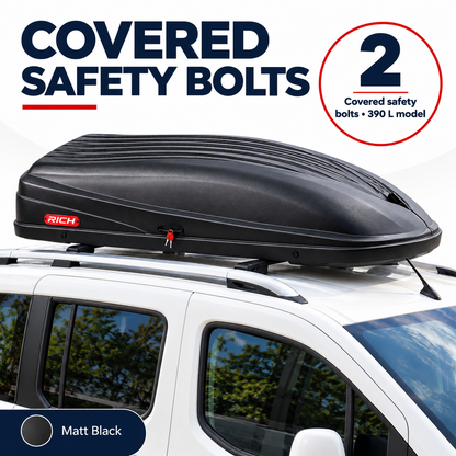 Rich 390 L roof box — matt black — mounting