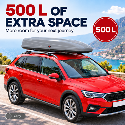 500 L roof box — grey — capacity travel — adapted product photograph