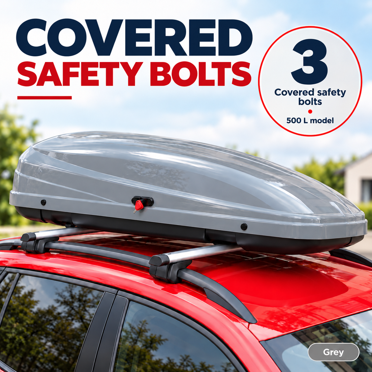 500 L roof box — grey — mounting — adapted product photograph
