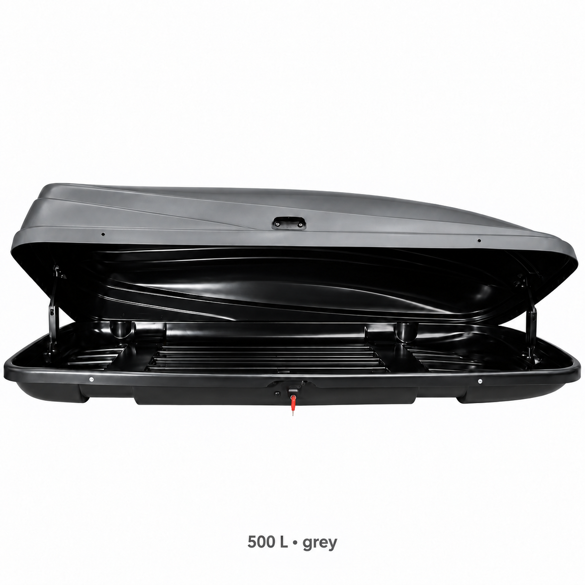 500 L roof box — grey — open — adapted product photograph