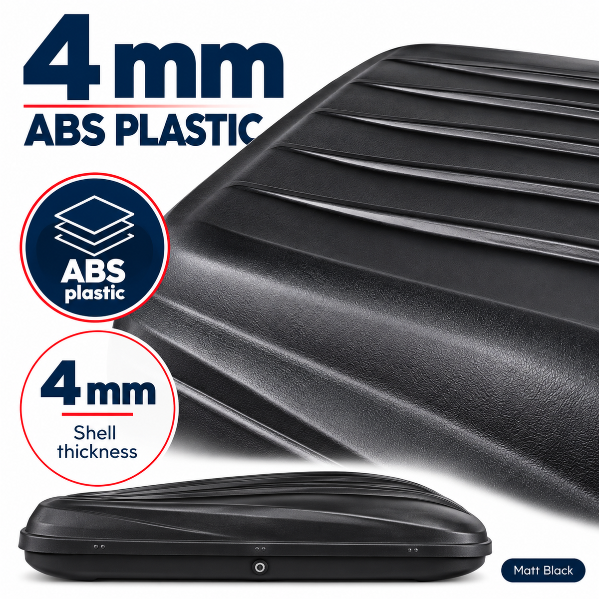 500 L roof box — matt black — abs material — shared construction reference from 390 L imagery