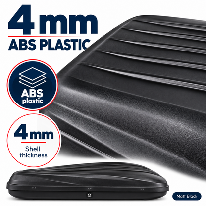 500 L roof box — matt black — abs material — shared construction reference from 390 L imagery