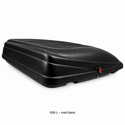 500 L roof box — matt black — angle — adapted product photograph
