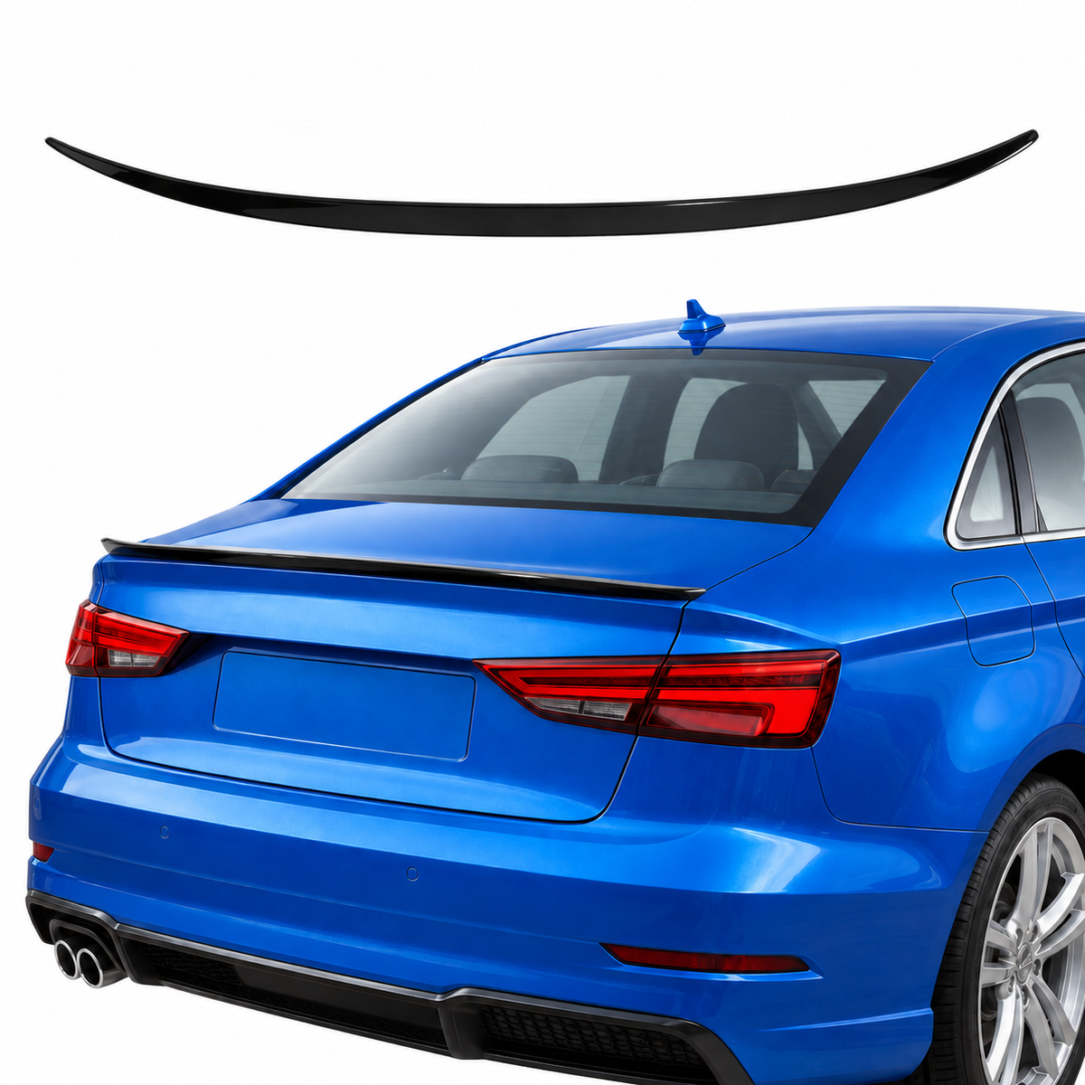 Audi A3 Sedan piano black spoiler installed view