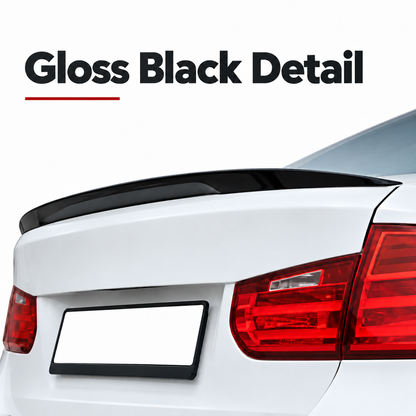 BMW 3 Series F30 piano black boot lip spoiler gloss black detail