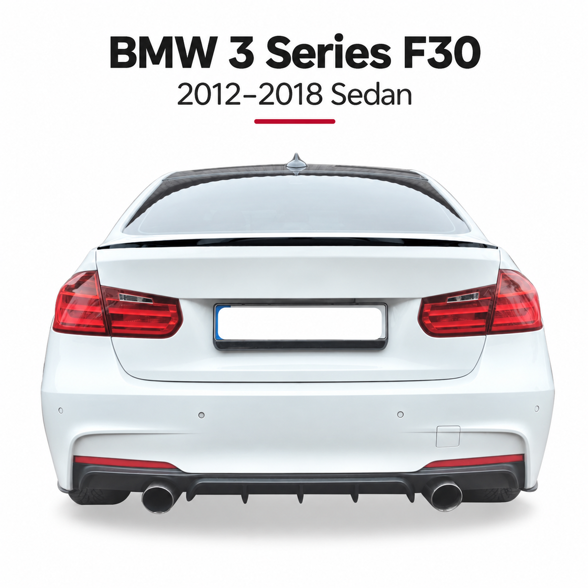 BMW 3 Series F30 piano black boot lip spoiler installed rear