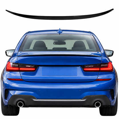 BMW 3 Series G20 piano black spoiler installed view