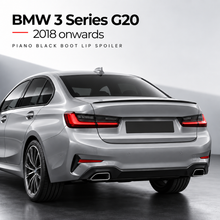 BMW 3 Series G20 piano black spoiler installed view