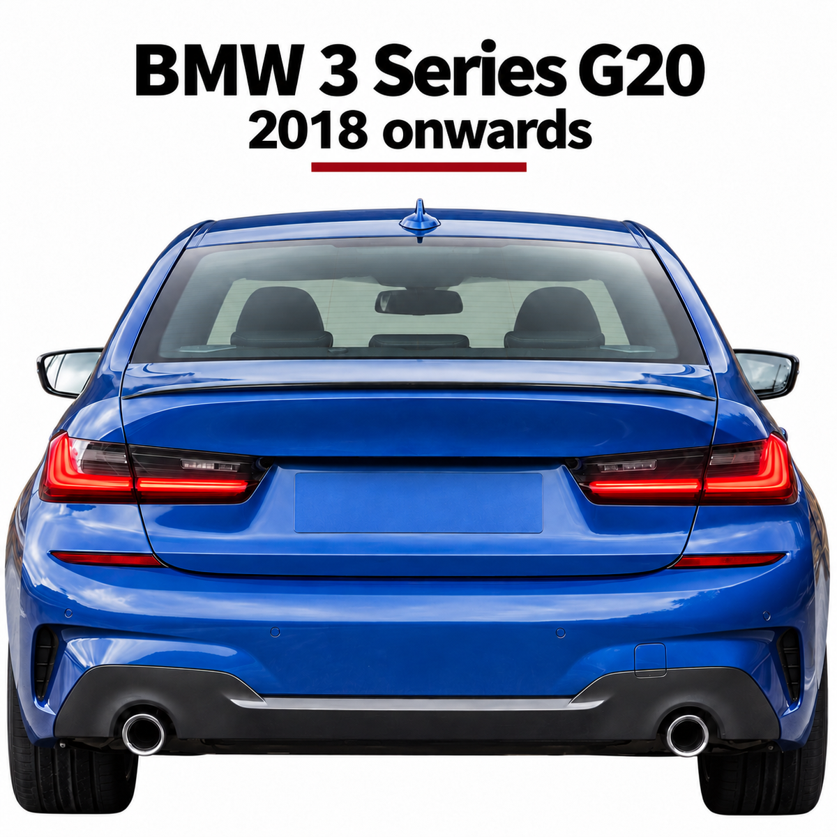 BMW 3 Series G20 piano black spoiler installed view