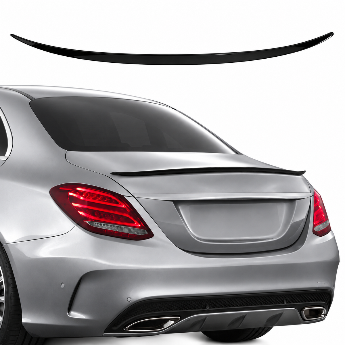 Mercedes-Benz C-Class W205 piano black spoiler installed view