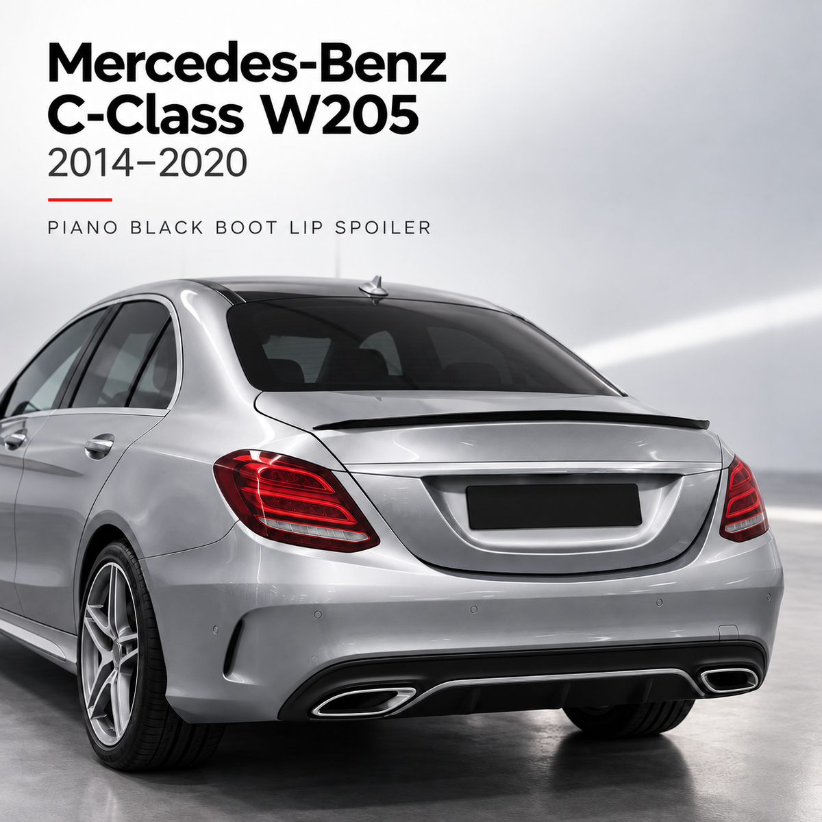 Mercedes-Benz C-Class W205 piano black spoiler installed view