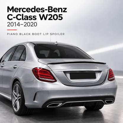 Mercedes-Benz C-Class W205 piano black spoiler installed view