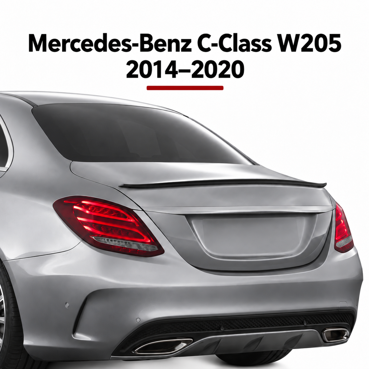 Mercedes-Benz C-Class W205 piano black spoiler installed view