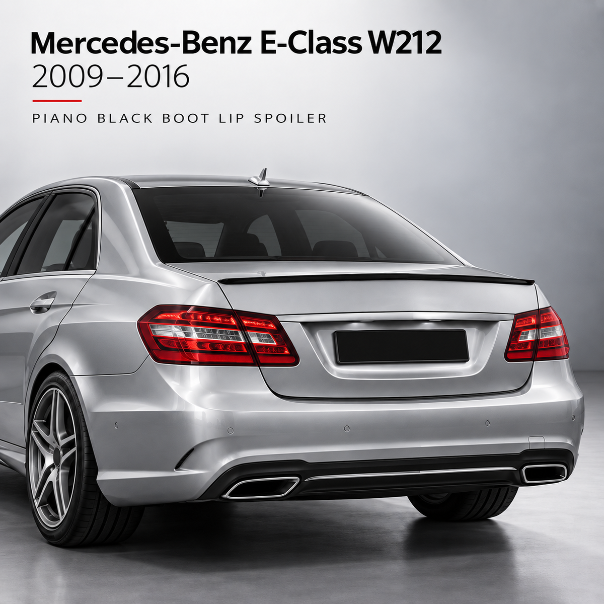 Mercedes-Benz E-Class W212 piano black spoiler installed view