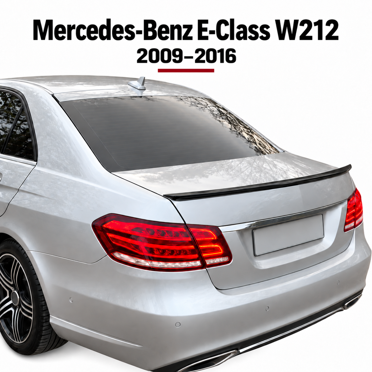 Mercedes-Benz E-Class W212 piano black spoiler installed view