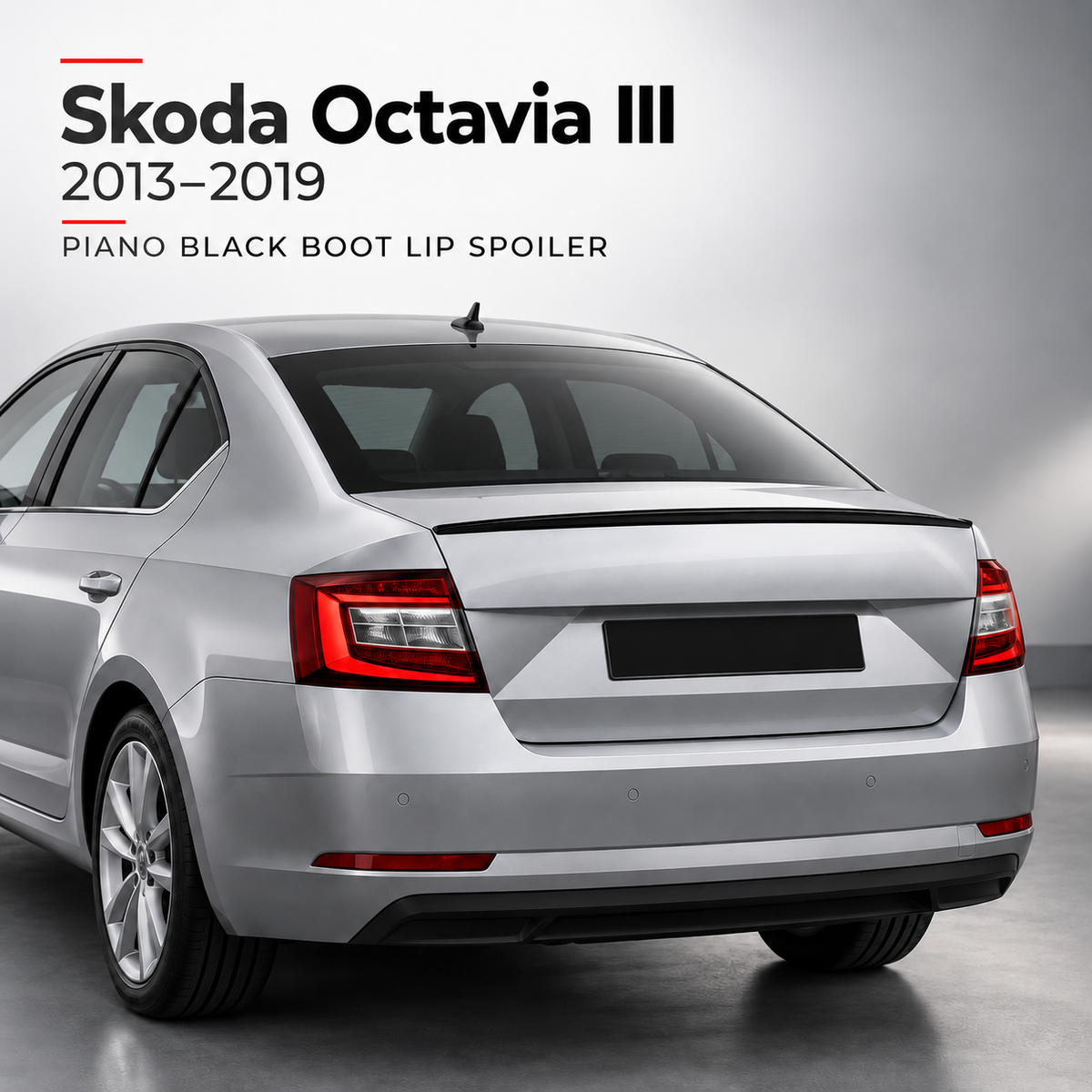 Skoda Octavia III piano black spoiler installed view