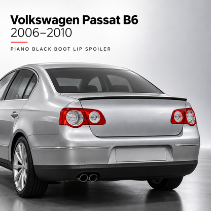 Volkswagen Passat B6 piano black spoiler installed view