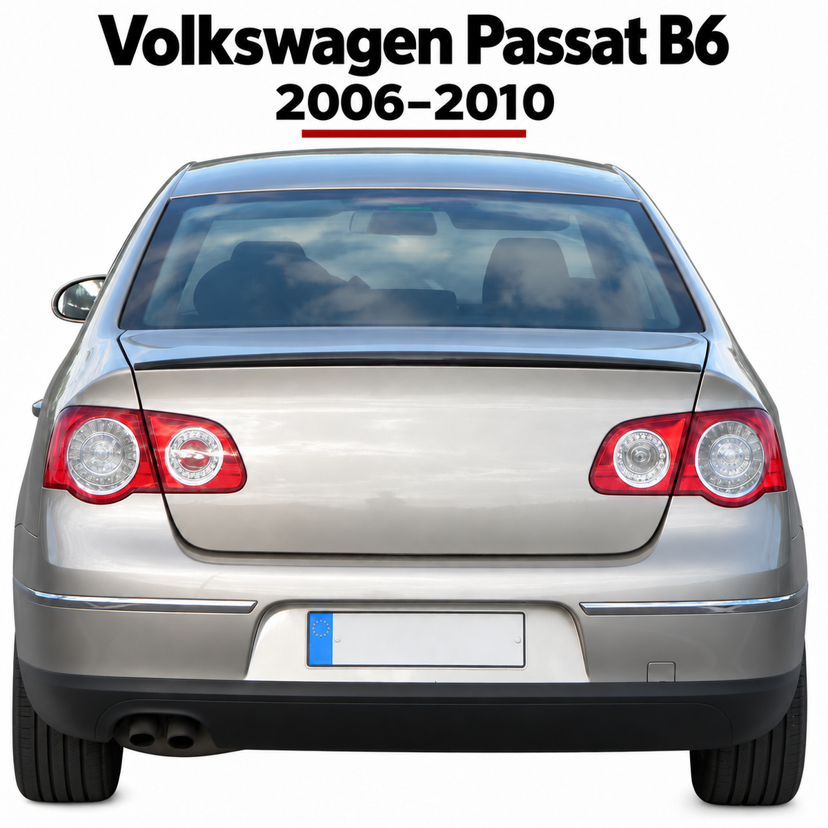 Volkswagen Passat B6 piano black spoiler installed view