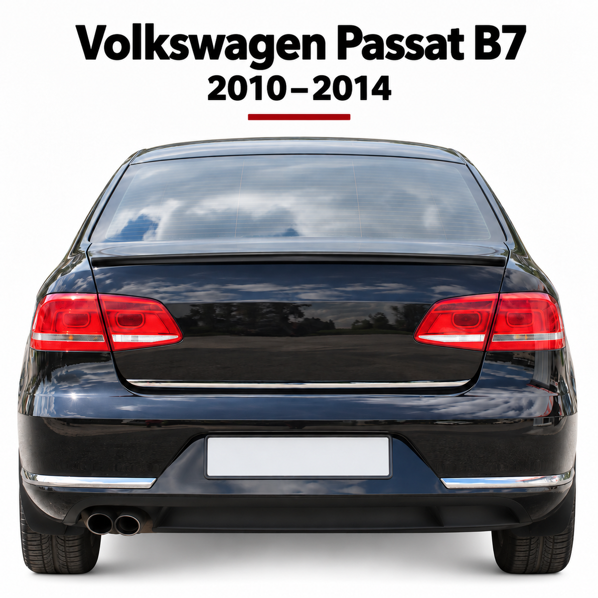 Volkswagen Passat B7 piano black spoiler installed view