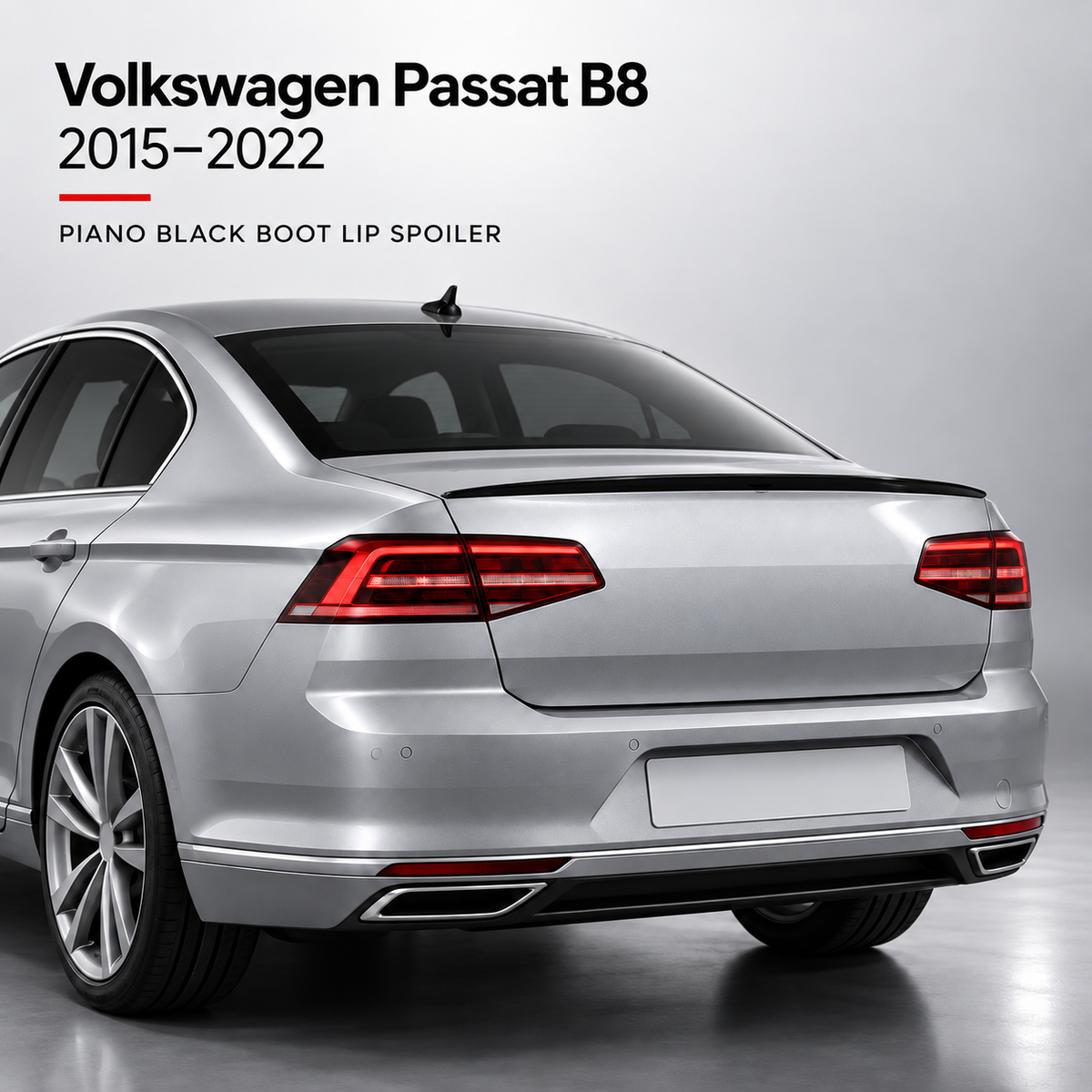 Volkswagen Passat B8 piano black spoiler installed view