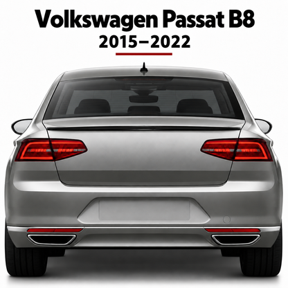 Volkswagen Passat B8 piano black spoiler installed view