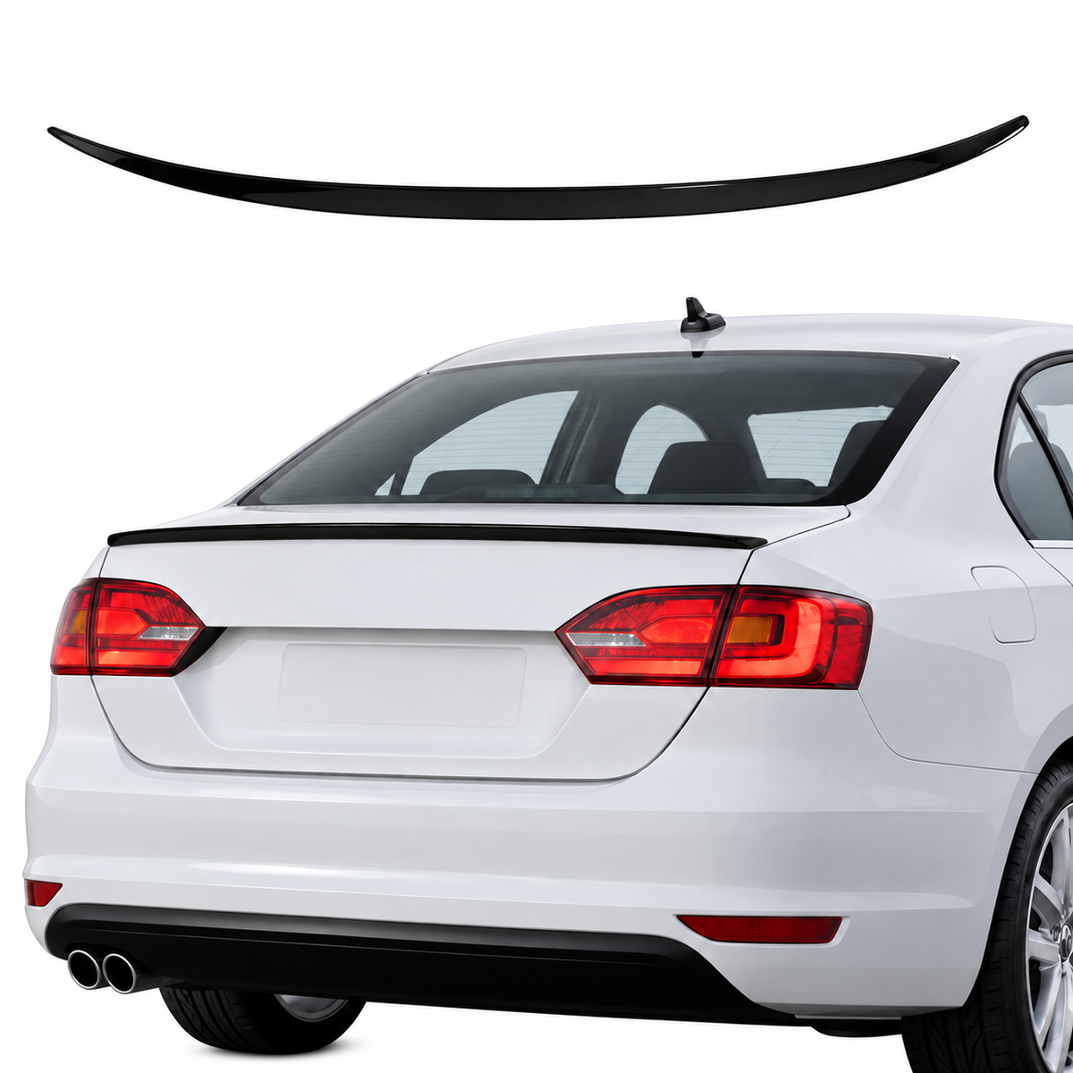 Volkswagen Jetta piano black spoiler installed view