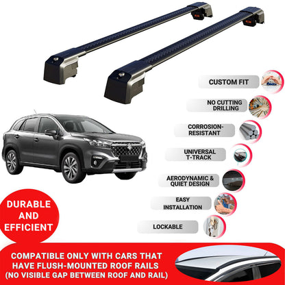 Roof Bars Rack for Suzuki SX4 S-Cross 2022+ Lockable Rail Carrier 2 Pcs Black