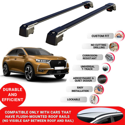 Roof Bars Rack for Ds 7 Crossback 2018+ Lockable Rail Carrier 2 Pcs Black