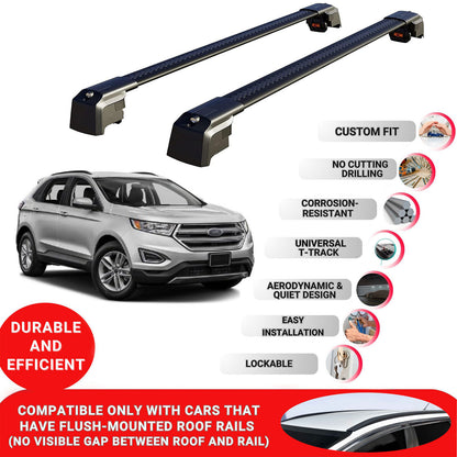 Roof Bars Rack for Ford Edge 2015-2021 Lockable Rail Carrier 2 Pcs Black
