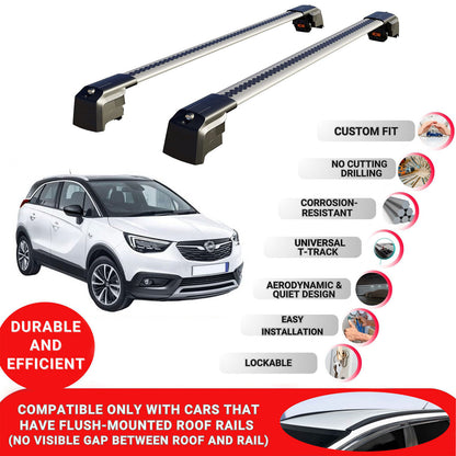 Roof Bars Rack for Vauxhall Crossland X 2017-2020 Lockable Rail Carrier 2 Pcs Grey