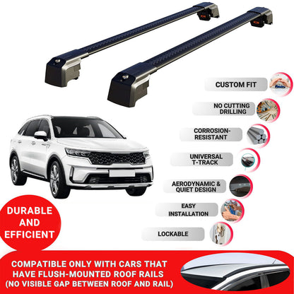 Roof Bars Rack for Kia Sorento (MK4) 2021+ Lockable Rail Carrier 2 Pcs Black