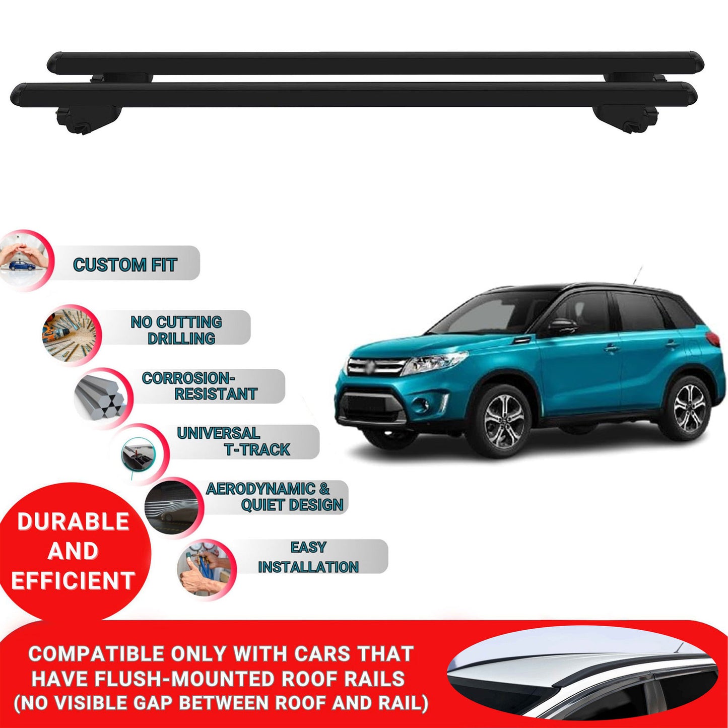 Roof Bars For Suzuki Vitara LY 2015-2023 Roof Rack Cross Bars 2 Pcs Black
