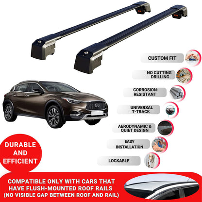 Roof Bars Rack for infiniti QX30 (H15) 2016-2019 Lockable Rail Carrier 2 Pcs Black