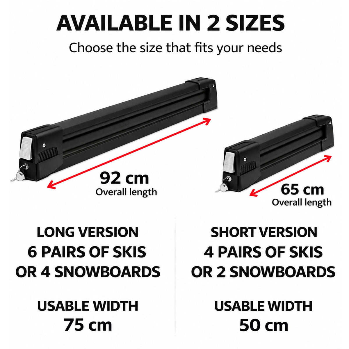 Premium Sliding Ski & Snowboard Roof Rack 65cm Universal 4 Skis/2 Boards Black