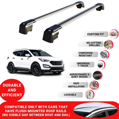 Roof Bars Rack for Hyundai Santa Fe (DM) 2013-2018 Lockable Rail Carrier 2 Pcs Grey
